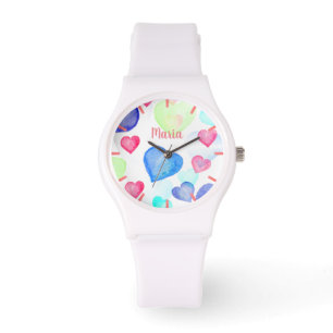 Montre Coeurs aquarelles