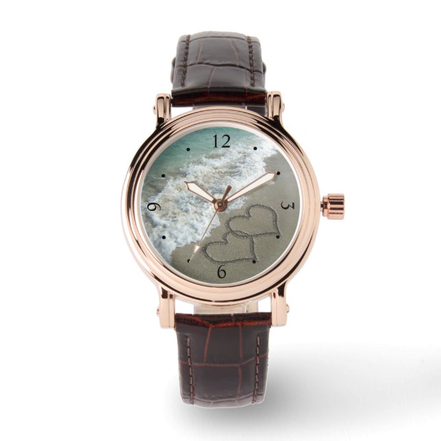 Montre Coeurs bloqués sur le sable de plage (Recto)