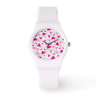 Montre Coeurs bouclés rose et blanc