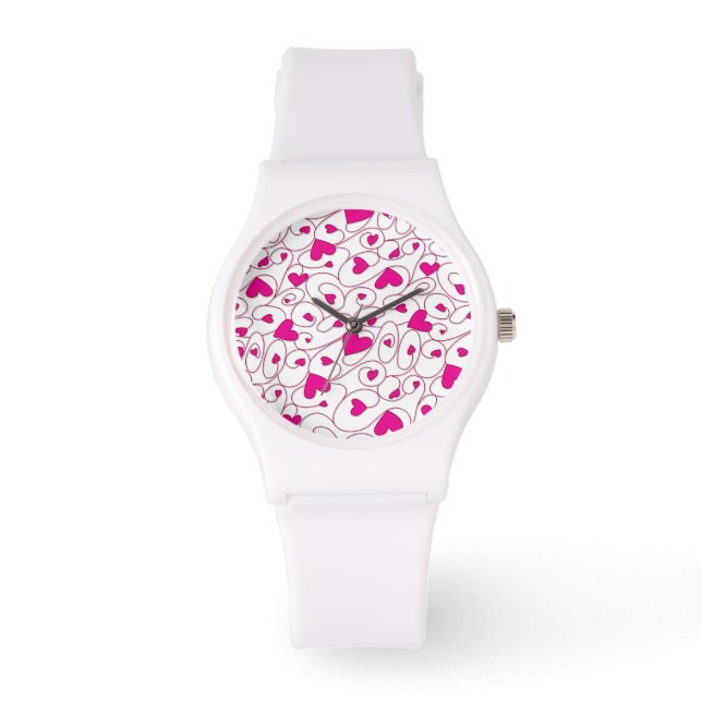 Montre Coeurs bouclés rose et blanc (Recto)
