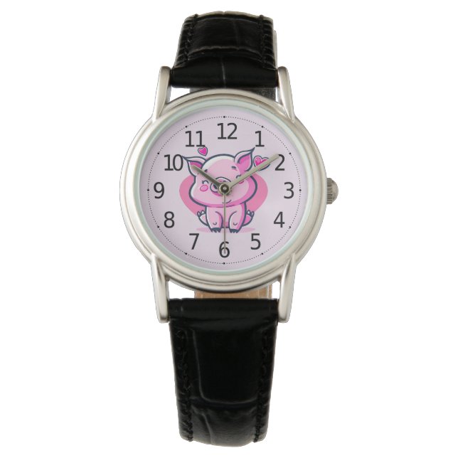 Montre Coeurs de cochon rose joyeux Valentine Inspiré | (devant)