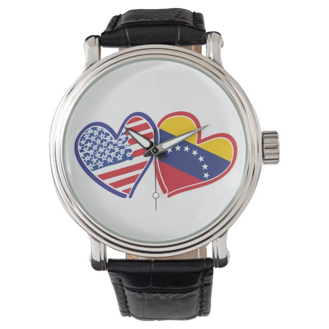 Montre Cœurs de drapeaux USA et Venezuela (devant)