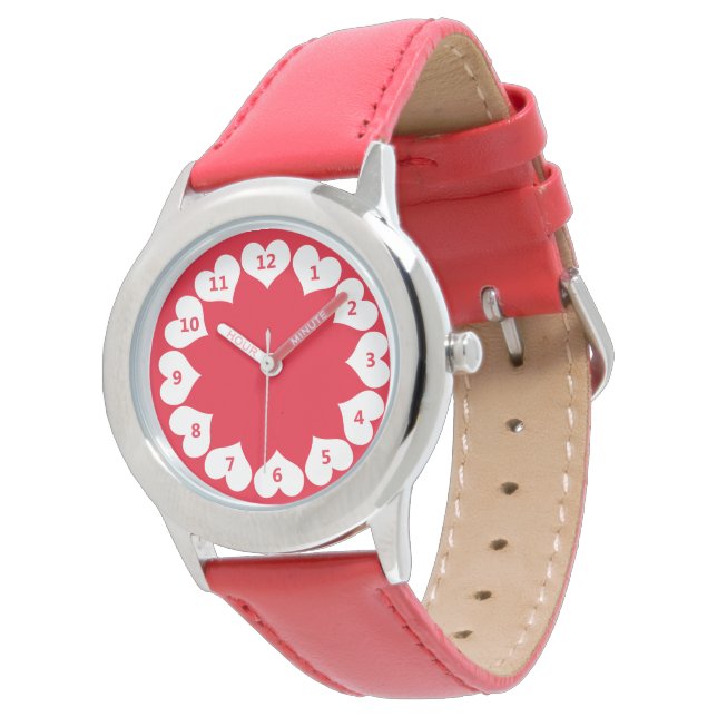 Montre Coeurs de Saint-Valentin rouge et blanc avec nombr (Incliné)