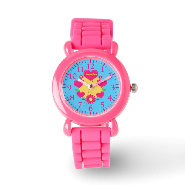 Montre Coeurs mignonnes roses, et fleurs monogrammes enfa (Recto)