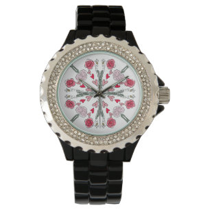 Montre Cœurs Mignons Abeilles Roses Floral Romantique Gri
