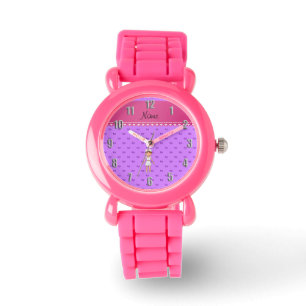 Montre Coeurs pourpres en pastel personnalisés