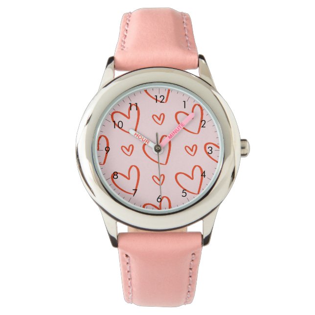 Montre Coeurs rose et rouge (devant)