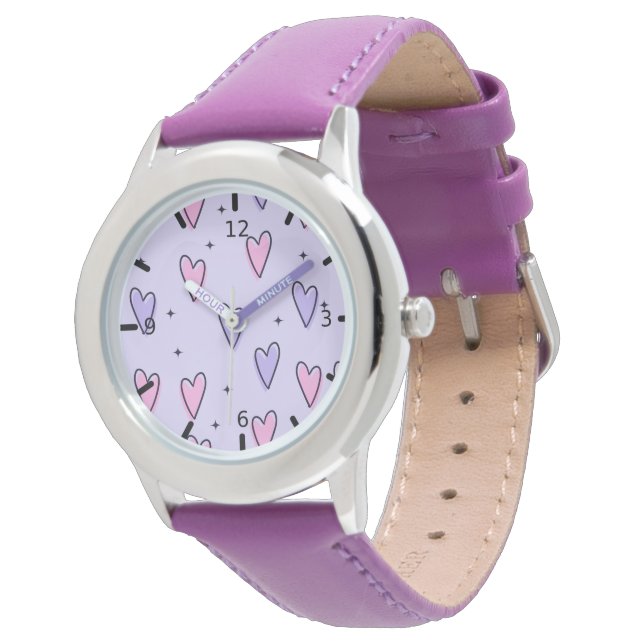 Montre Coeurs rose et violet (Incliné)