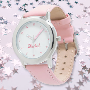 Montre Coeurs roses mignons Filles Nom personnalisé Fille