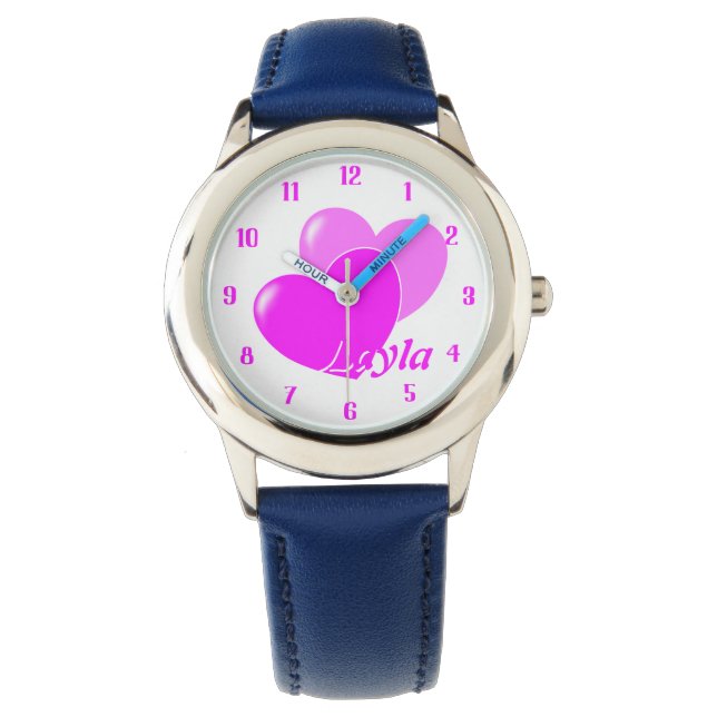 Montre Coeurs roses mignons sur blanc Un Modèle pour votr (devant)