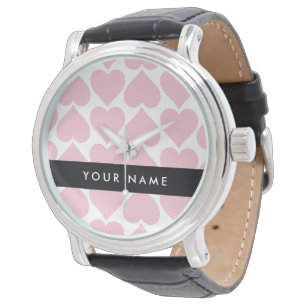 Montre Cœurs roses, romantique, votre nom, personnaliser