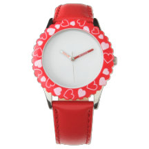 Montre Coeurs rouges en acier inoxydable, lunette 
