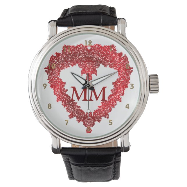 Montre Coeurs rouges monogrammé (devant)