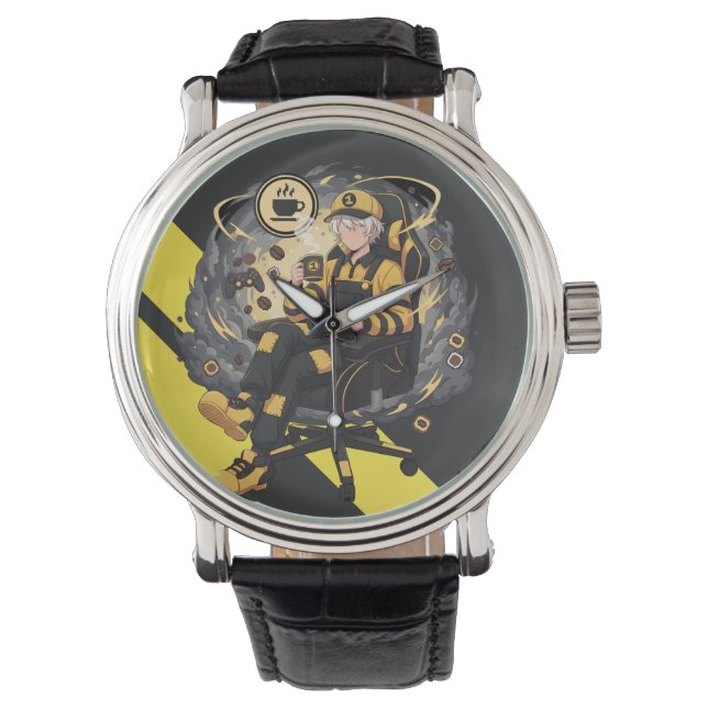 Montre Coffee Gamer Anime Boy Yellow Aesthetic Art (devant)