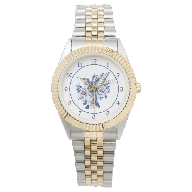 Montre Colibri floral bleu (devant)