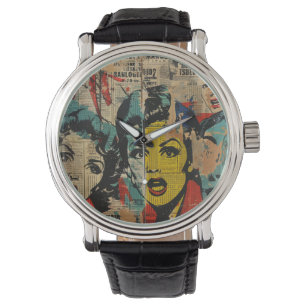Montre Collage d'Art Pop Rétro