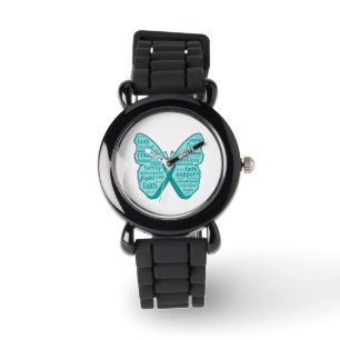 Montre Collage de papillon de Cancer ovarien des mots