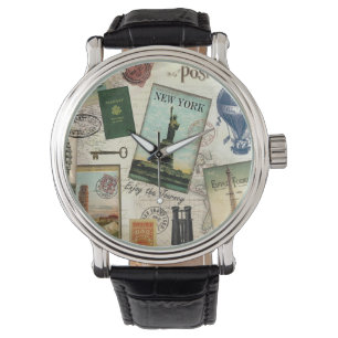 Montre collage de voyage vintage moderne