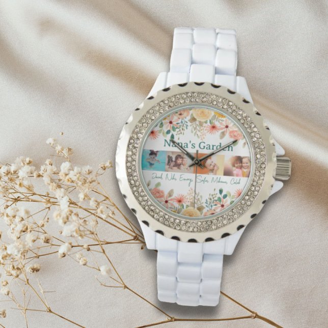 Montre Collage photo personnalisé Jardin de Nana Grandma (Personalized Photo Collage Nana Grandma's Garden Watch)