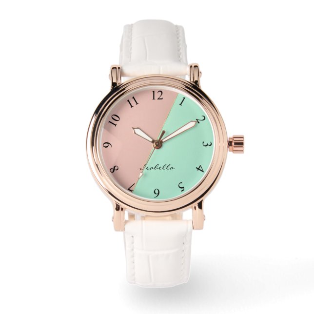 Montre Collection Abstraite Tendance Rose Pâle Menthe (Recto)