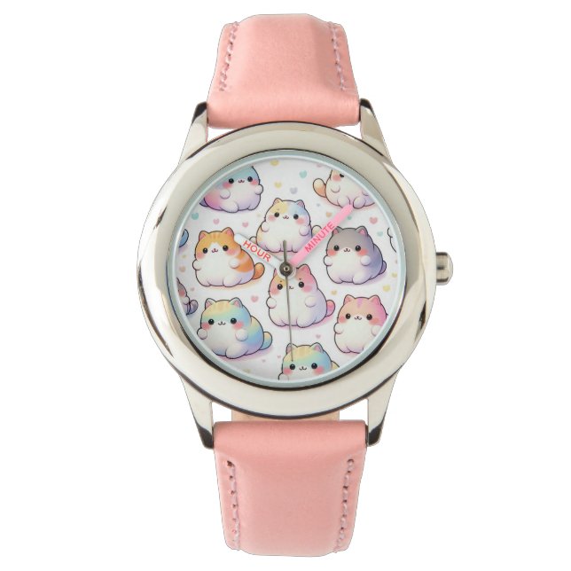 Montre Collection Chubby Cartoon Chat Avec Coeurs (devant)