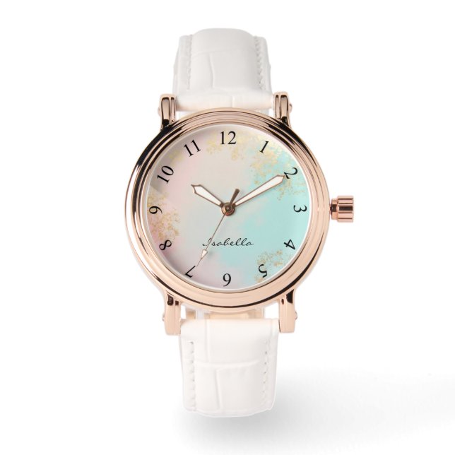 Montre Collection Luxe Moderne Rose Pâle Menthe Douce Or (Recto)