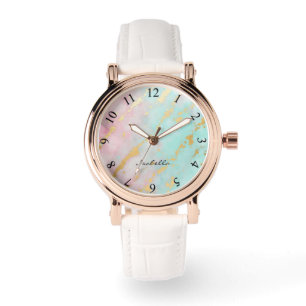 Montre Collection Luxe Rose Pâle et Menthe Douce Or Tenda