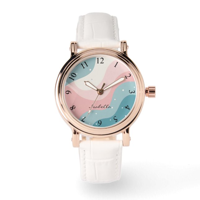 Montre Collection Moderne Abstraite Rose Pâle Menthe (Recto)