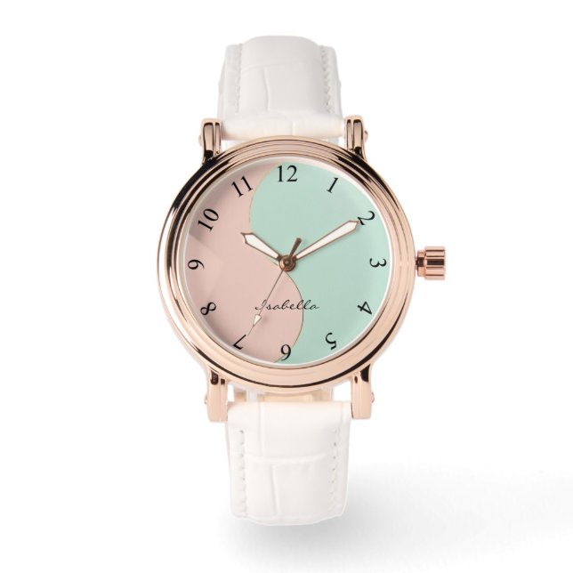 Montre Collection Moderne Abstraite Rose Pâle Menthe (Recto)