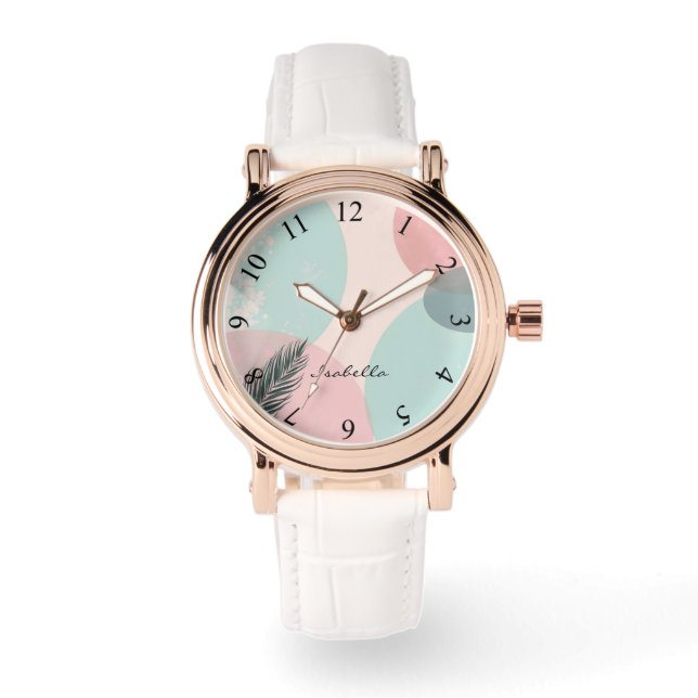 Montre Collection Moderne Abstraite Rose Pâle Menthe (Recto)