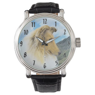 Montre Collie en Montagne (Rough) Peinture - Chien Art