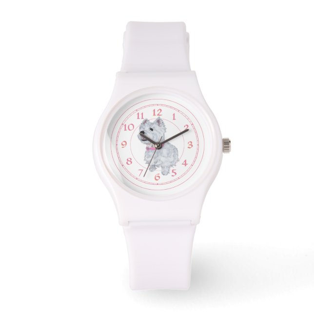 Montre Collier rose Westie (Recto)
