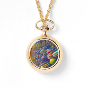 Montre collier Space Race en or avec chiffres