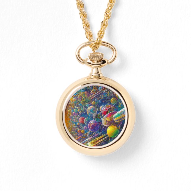 Montre collier Space Race en or avec chiffres (Recto)
