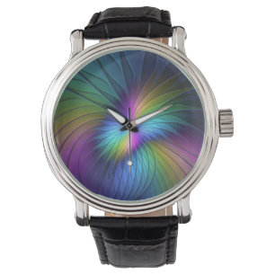 Montre Coloré Avec Un Art Abstrait Fractal Moderne Bleu
