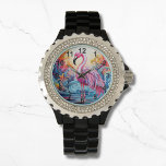 Montre Coloré Flamant rose rose Tropical Élégantes femmes<br><div class="desc">Colorful Tropical Pink Flamant rose Elegant Womans Watches présente un paradis tropical coloré avec un flamant rose entouré de fleurs tropicales. Créé par Evco Studio www.zazzle.com/store/evcostudio</div>