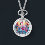 Montre Coloré Flamant rose rose Tropical Élégantes femmes<br><div class="desc">Colorful Tropical Pink Flamant rose Elegant Womans Watches présente un paradis tropical coloré avec un flamant rose entouré de fleurs tropicales. Créé par Evco Studio www.zazzle.com/store/evcostudio</div>