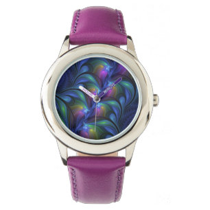 Montre Coloré Lumineux Abstrait Bleu rose Vert Fractal