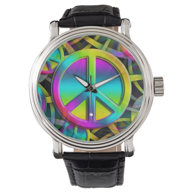 Montre Coloré PEACE motif sans faille + vos idées (devant)