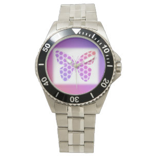 Montre Coloré Peach rose violet orné de papillon géométri
