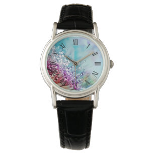 Montre colorée élégante florale et de rosée de