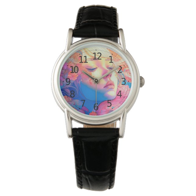Montre Colorée Fille Mignonne Entourée de Fleurs | (devant)