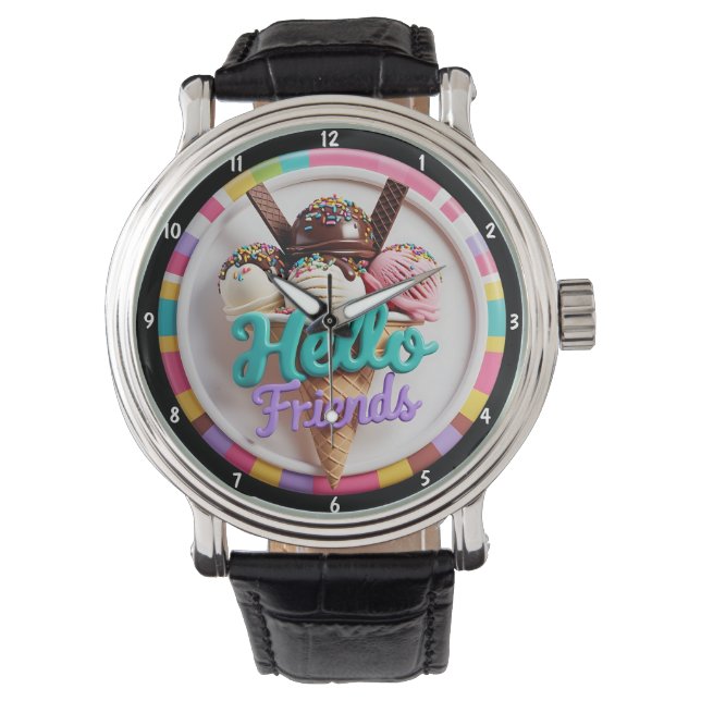 Montre Colorful Ice Cream Fun Sprinkles Friendly Message (devant)