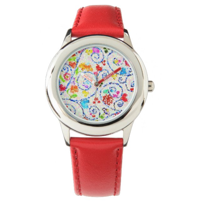 Montre Colorful Mosaic Hearts and Swirls Whimsical Kids'  (devant)