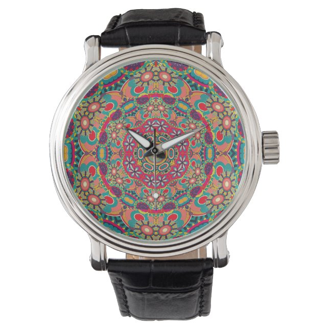 Montre Colorful Ornate Kaleidoscope Mandala Pattern (devant)