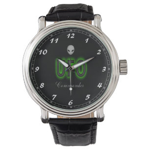 Montre Commandant en cuir vintage noir fait sur commande