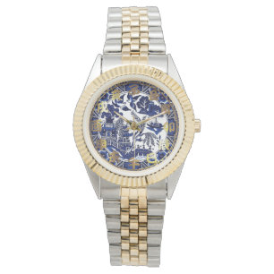 Montre Conception bleue bleue et blanche de saule de la