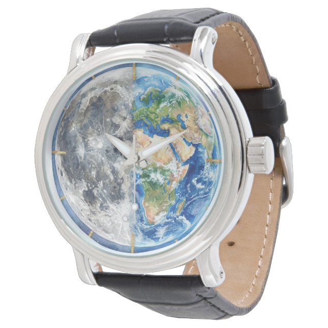 Montre Conception céleste de galaxie à l'aquarelle Terre  (Incliné)