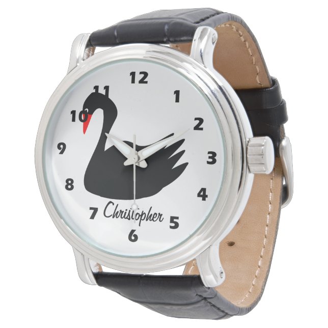 Montre Conception Cygne Noir Personnalisée (Incliné)