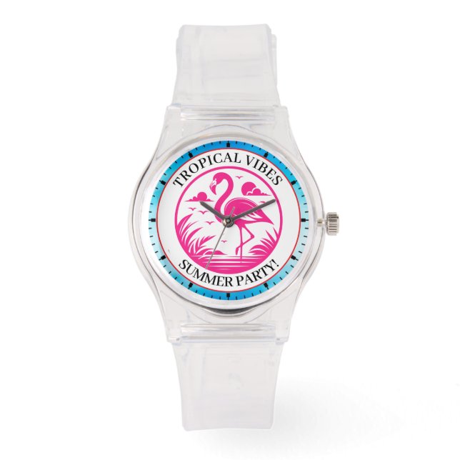Montre Conception de cercle d'été flamant rose-68730 (Recto)